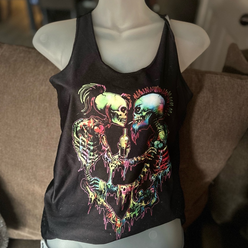 Black Tank Top with Colorful Skeleton Design